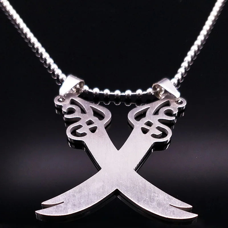 Imam Ali Sword Muslim Islam Knife Chain Necklace Stainless Steel Arabic Zulfiqar Pendant Necklaces For Men Women jewlery