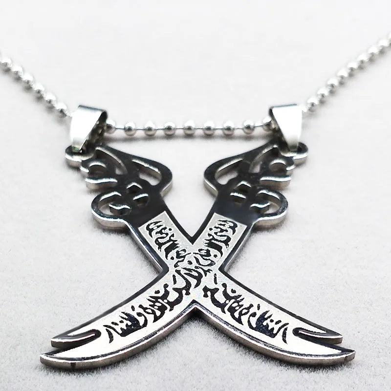 Imam Ali Sword Muslim Islam Knife Chain Necklace Stainless Steel Arabic Zulfiqar Pendant Necklaces For Men Women jewlery