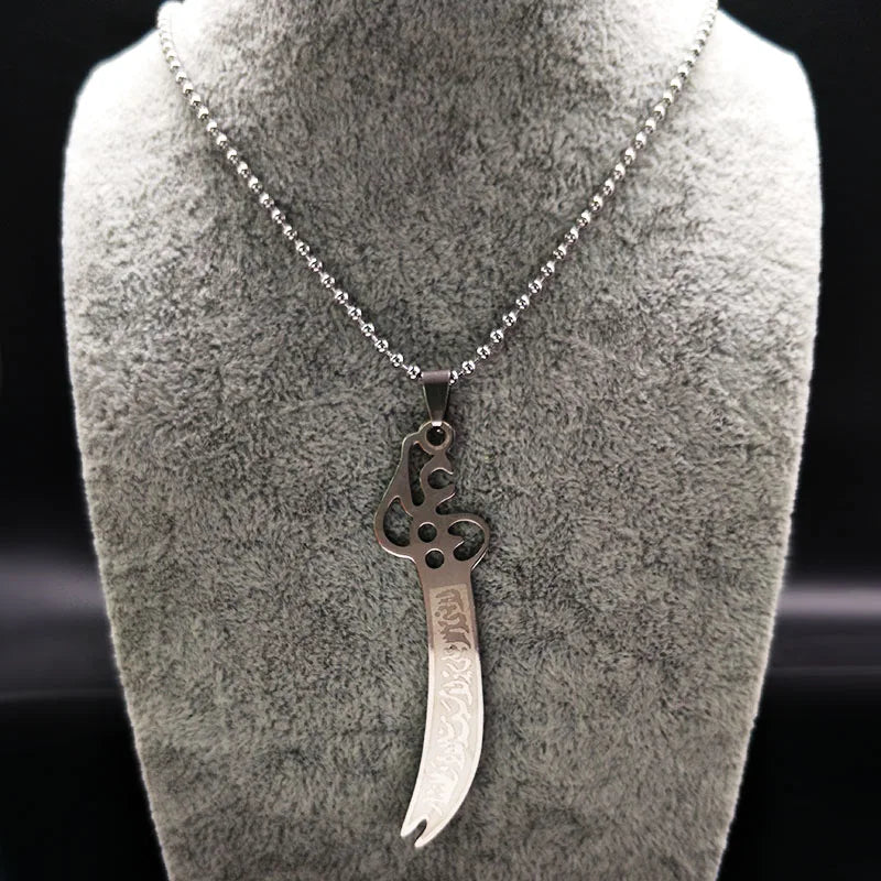 Imam Ali Sword Muslim Islam Knife Chain Necklace Stainless Steel Arabic Zulfiqar Pendant Necklaces For Men Women jewlery