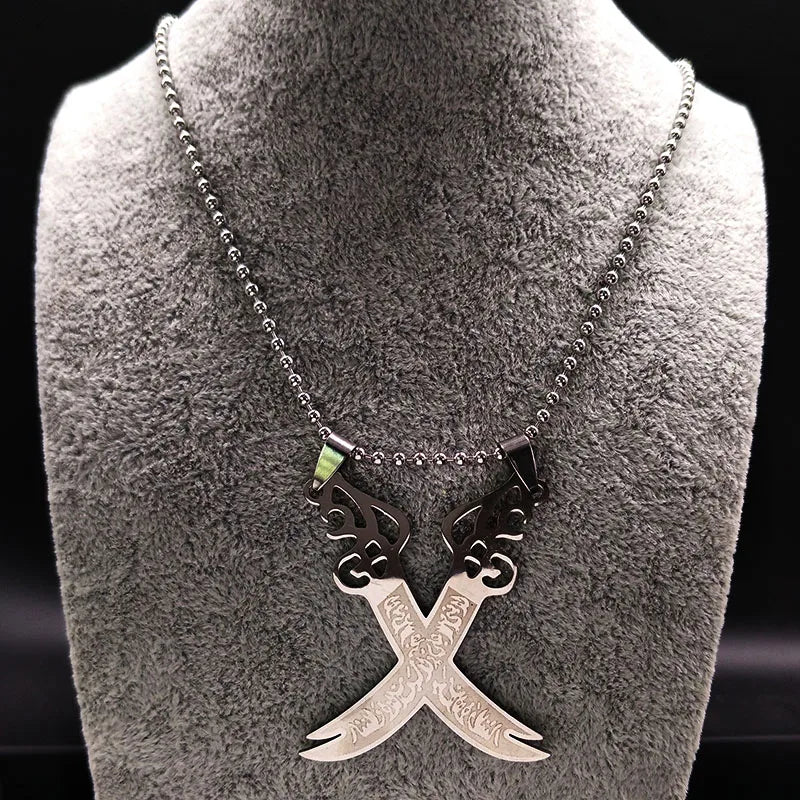 Imam Ali Sword Muslim Islam Knife Chain Necklace Stainless Steel Arabic Zulfiqar Pendant Necklaces For Men Women jewlery