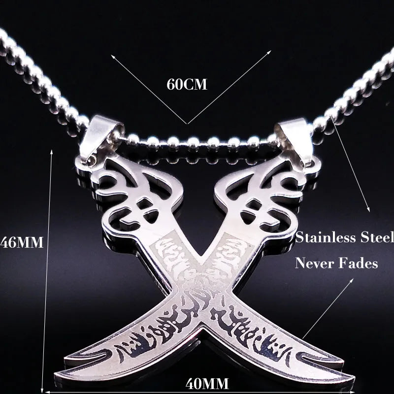 Imam Ali Sword Muslim Islam Knife Chain Necklace Stainless Steel Arabic Zulfiqar Pendant Necklaces For Men Women jewlery